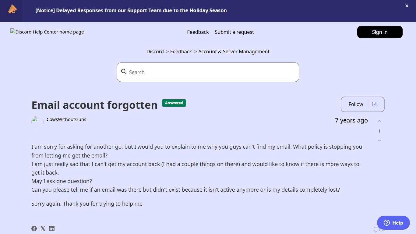 Email account forgotten – Discord